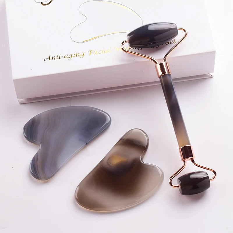 Grey agate Jade Roller Massager Gouache Scraper For Face Facial Skin Care Tools Natural Body Back Beauty Lifting Massagers Rolle