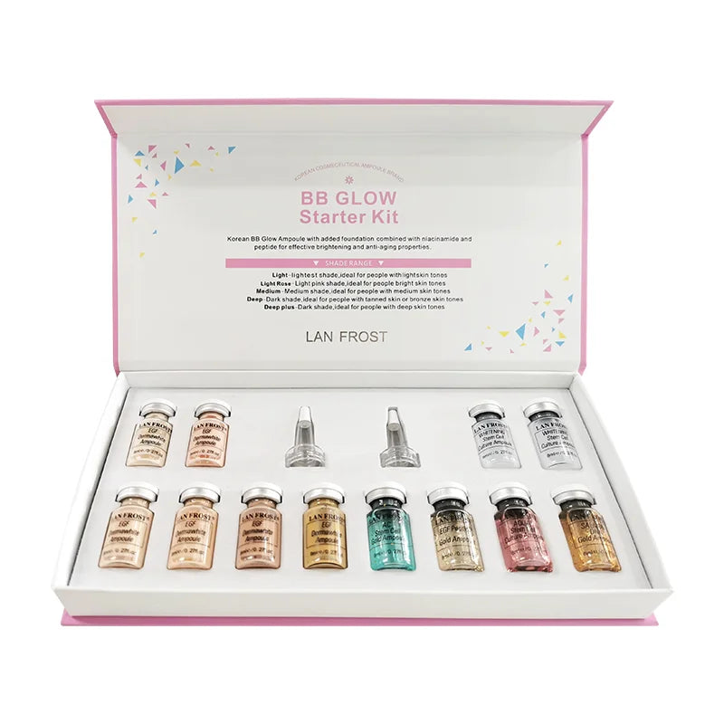 BB Cream Glow Face Serum Essence Ampoule Kit 12vials/ box Moisturizing Brightening Skin Color Semi-permanent Liquid Foundation