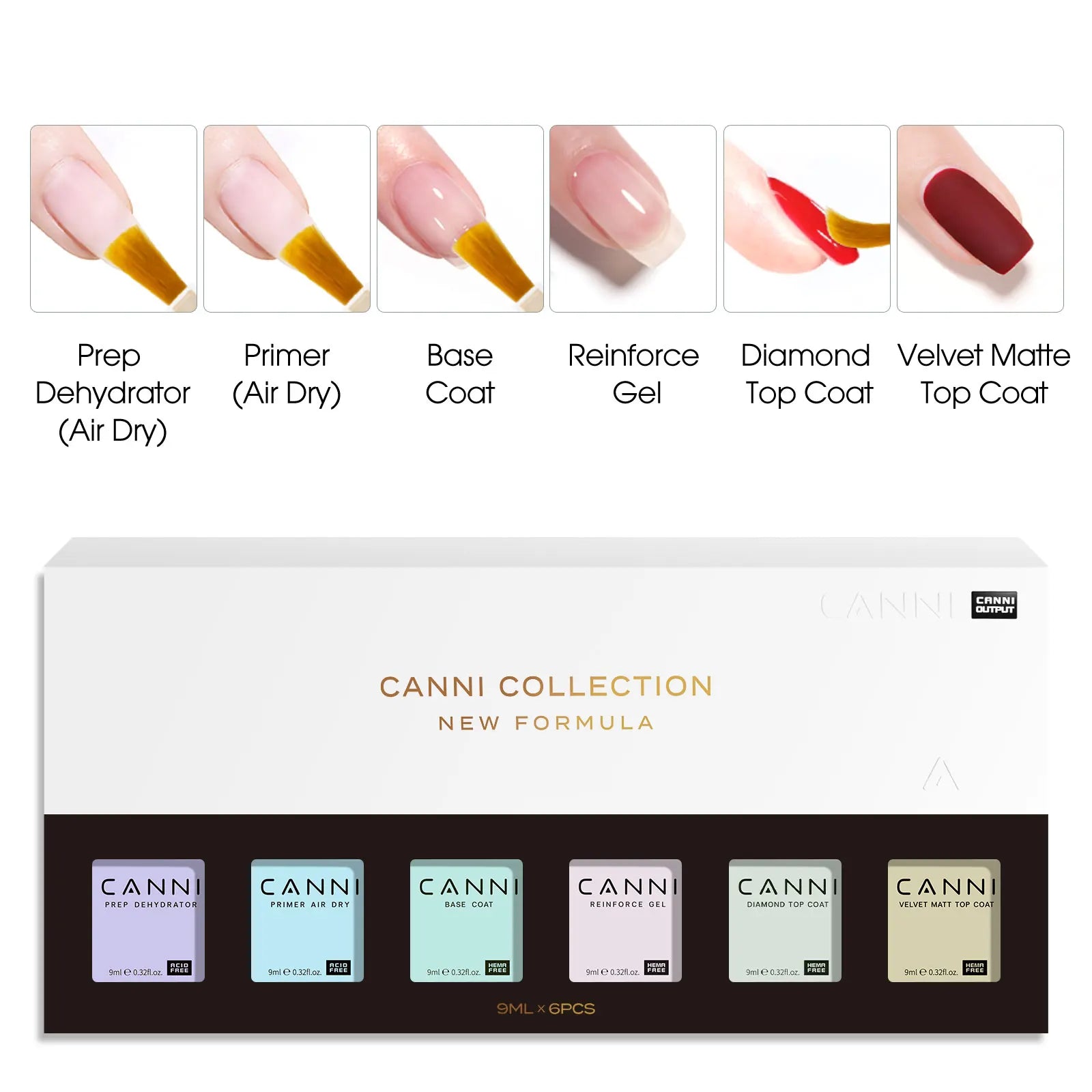 CANNI HEMA FREE Nail Gel Polish VIP Kit Jelly Amber Color Collection Semi Permanent French Nail Gorgeous Color 9ml*6pcs/set