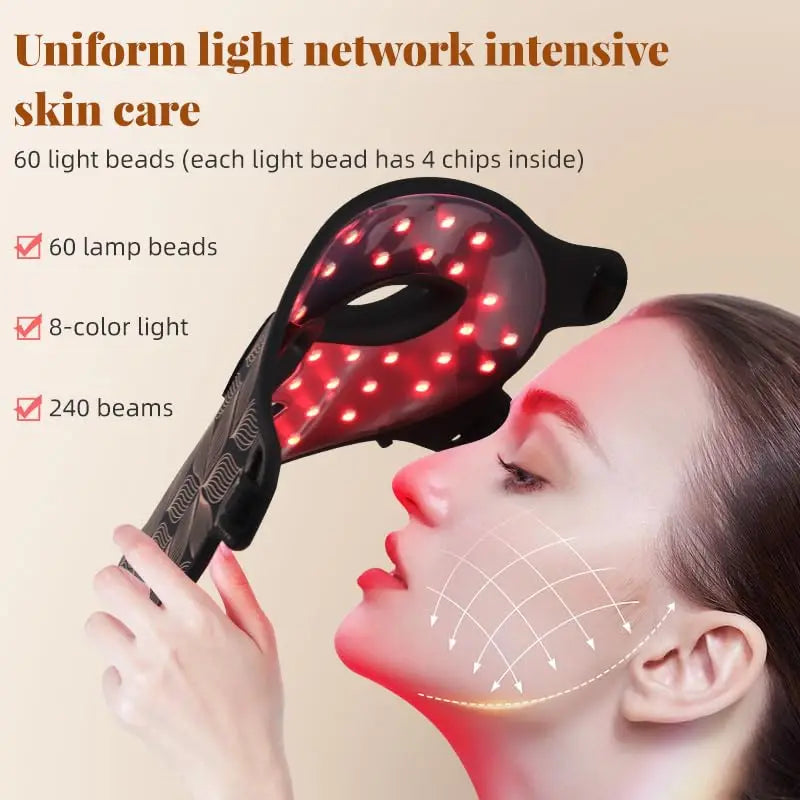 Facial LED Mask with Neck 8 Colors Red Light Near Infrared Therapy Beauty Mask Anti Aging Skin Rejuvenation Lifting Whitening