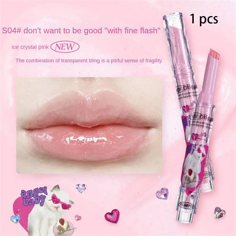 FLORTTE Love Shape Lipstick Flower Jelly Water Lip Gloss Clear Light Hydrating Lip Tint Non-stick Cup Korea Cosmetic