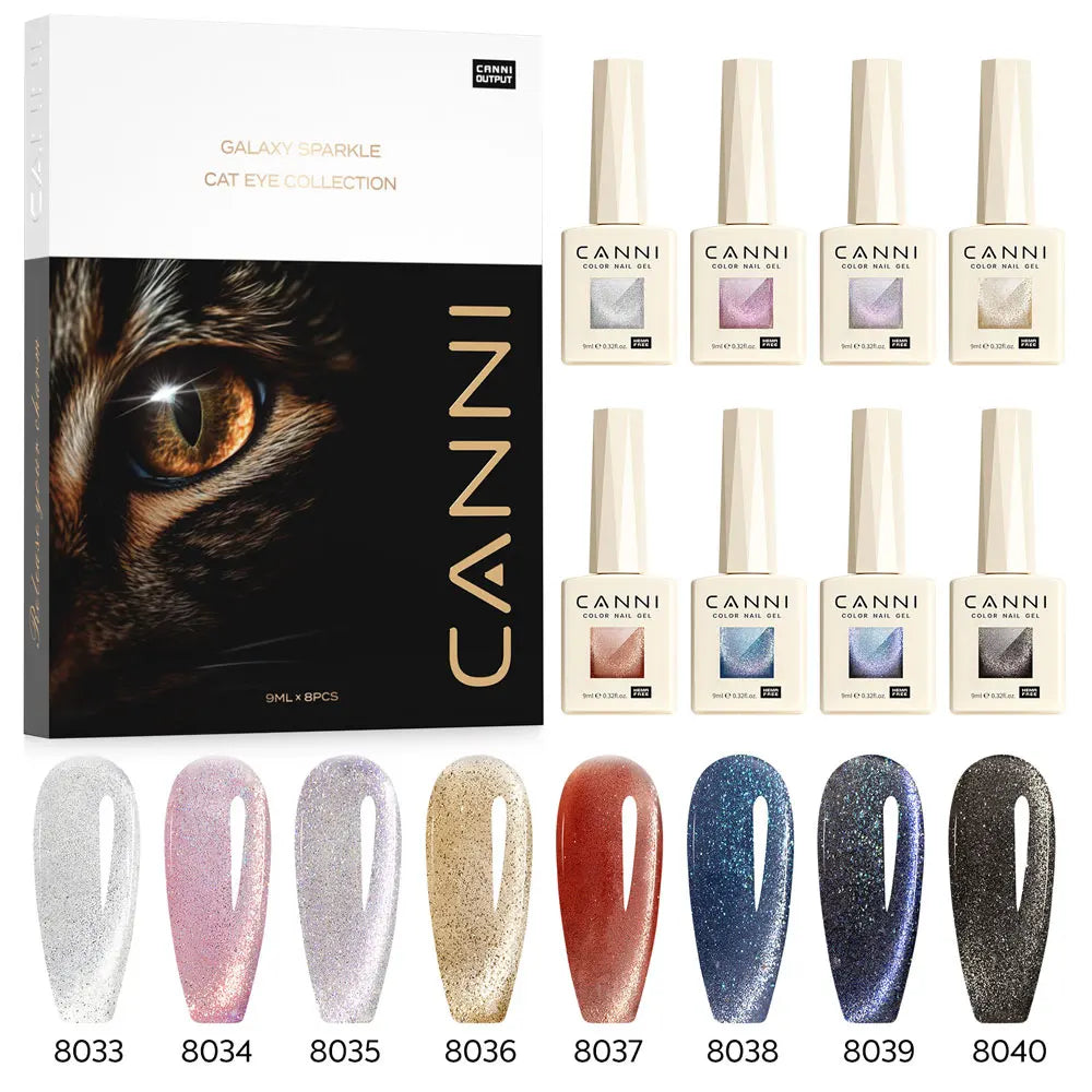 CANNI Glitter Galaxy Cat Eye Nail Gel Polish Kit HEMA FREE Soak Off UV LED Diamond Sparkle Gorgeous Color Semi Permanent Gel