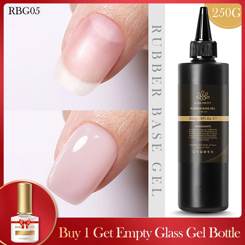 BORN PRETTY 250g Clear Nude 2 In 1 Rubber Base Gel Functions Gel and Color Gel Self-leveling Gel Protecting Natural Nails