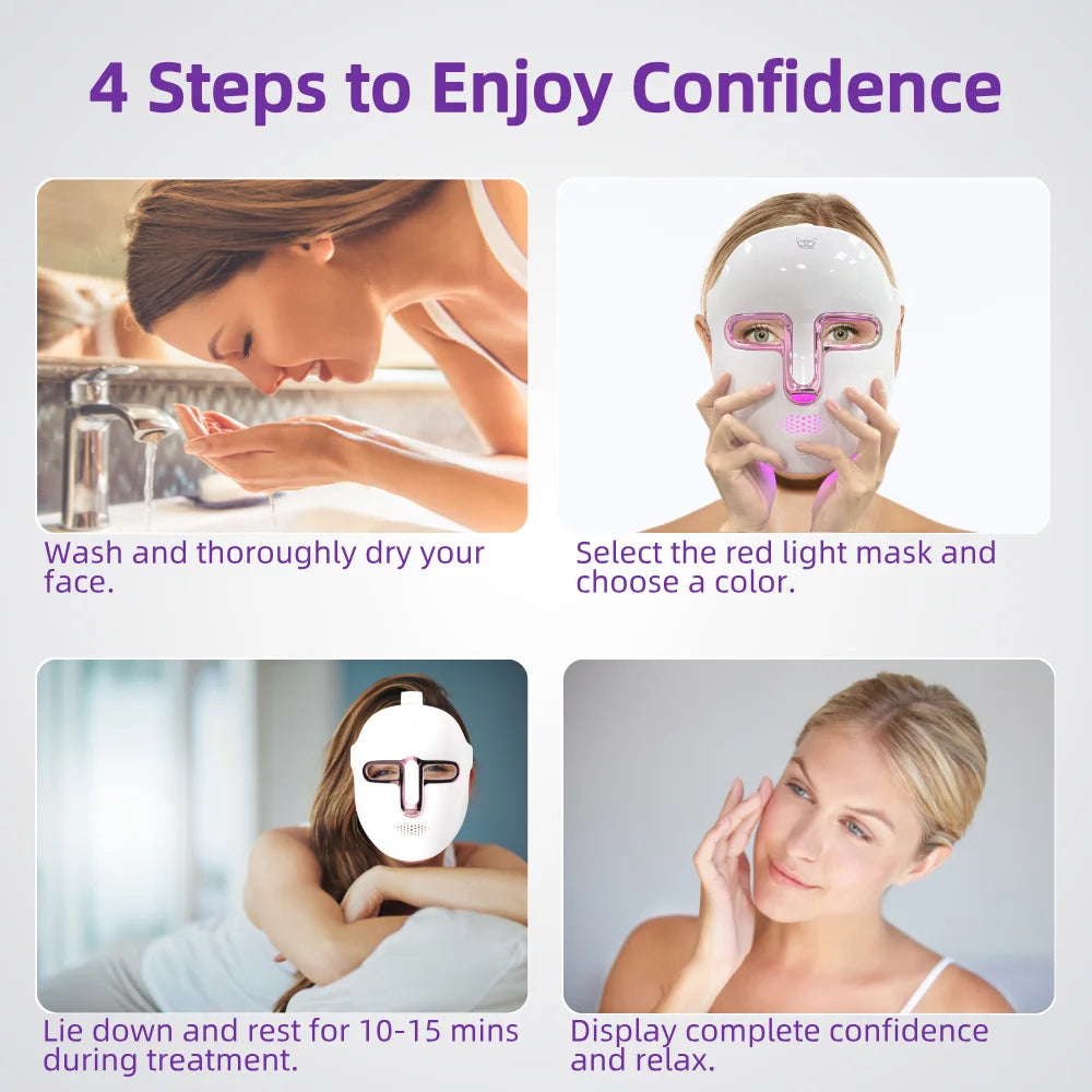 Red Light Therapy Mask 7 Colors LED Face Mask Wireless with USB Rechargeable for Skin Tightening Wrinkle Reduction Beauty Device