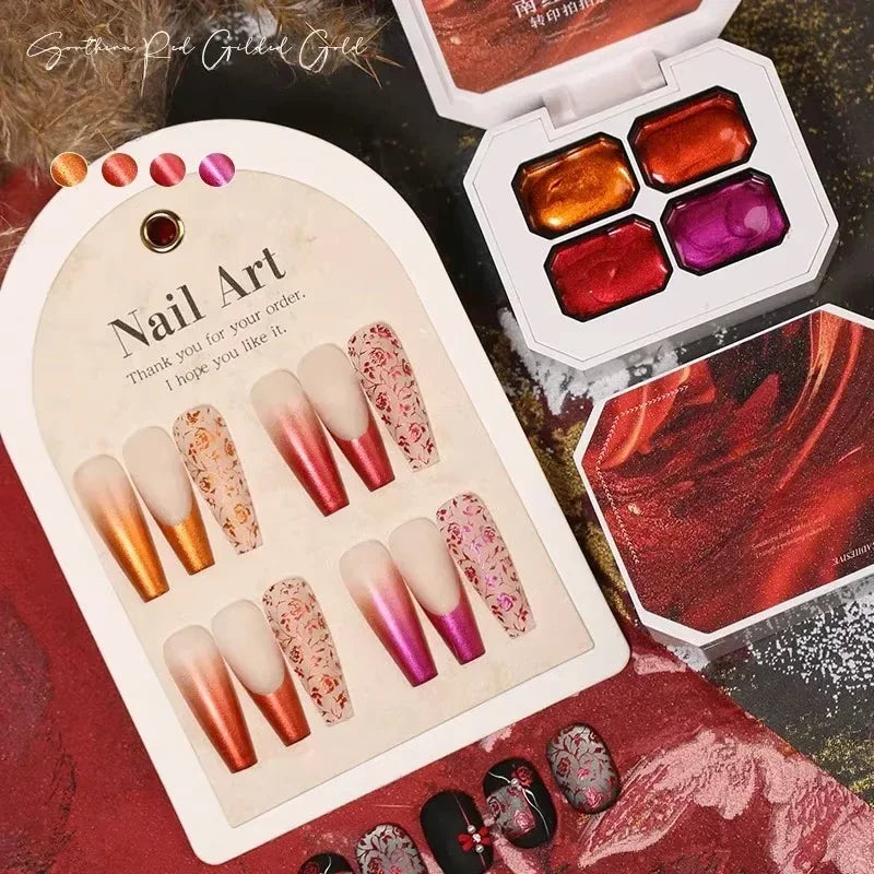 4 Colors Red Gilding Pat Painting Gel Nail Polish High Saturated Thick Paint Gradient Nail Polish Gel Varnishes For Manicure