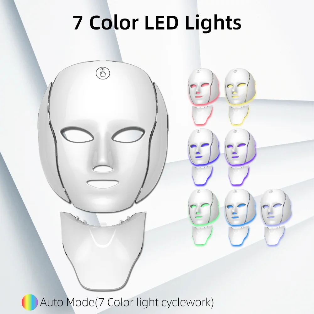 Wireless LED Face Mask with 7 Colors Red Light Therapy for Face-Neck Skin Repair USB Rechargeable Photon Mask