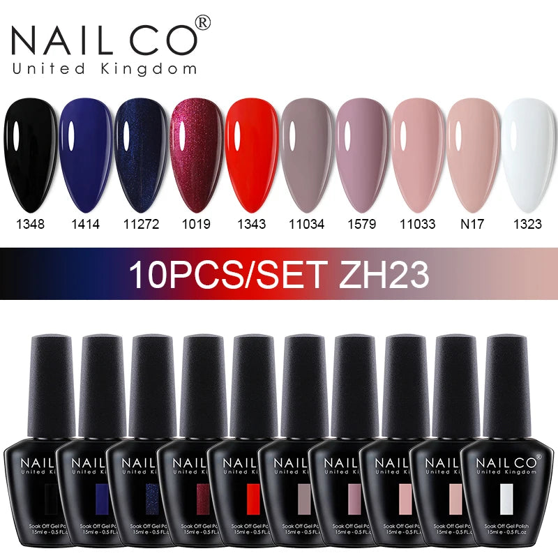 NAILCO 10Pcs 15ml Gel Nail Polish Set Hybrid Varnishes Nails Art Manicure Gel Polish Set Vernis Semi Permanent UV Gel Glue kit