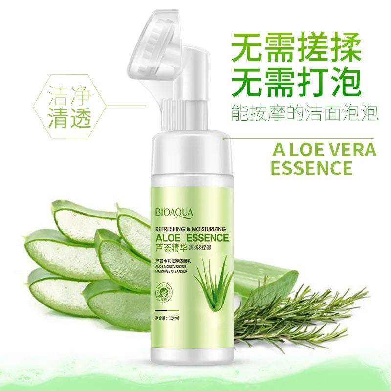 Bioaqua Aloe Vera Moisturizing Massage Cleansing Foam Moisturizing Gentle Care Deap Clean Facial Cleanser 120ml