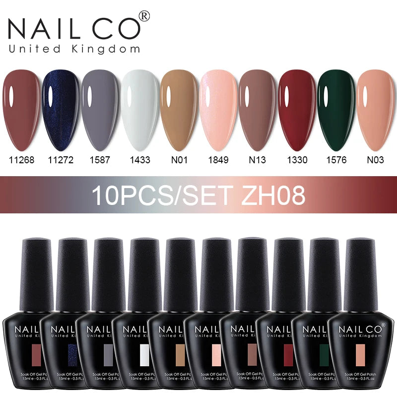 NAILCO 10Pcs 15ml Gel Nail Polish Set Hybrid Varnishes Nails Art Manicure Gel Polish Set Vernis Semi Permanent UV Gel Glue kit