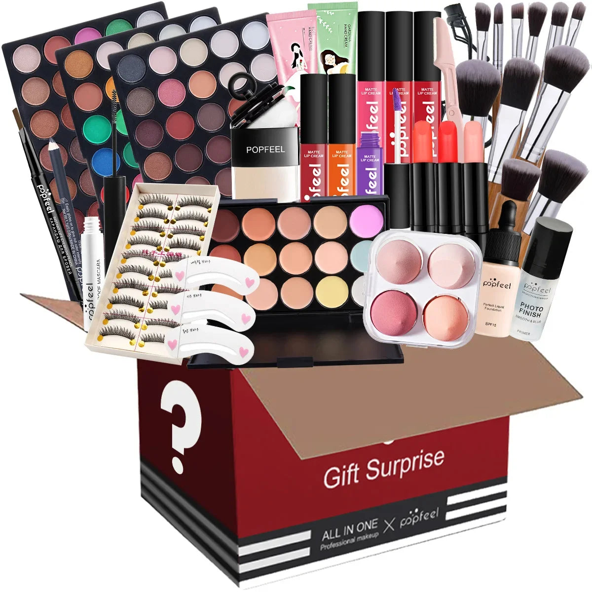 Makeup Box Set Gift Box Eyeshadow Eyeliner Eyebrow Pen Lipstick Lip Gloss Primer Foundation Loose Powder Brushes Puff Cosmetic