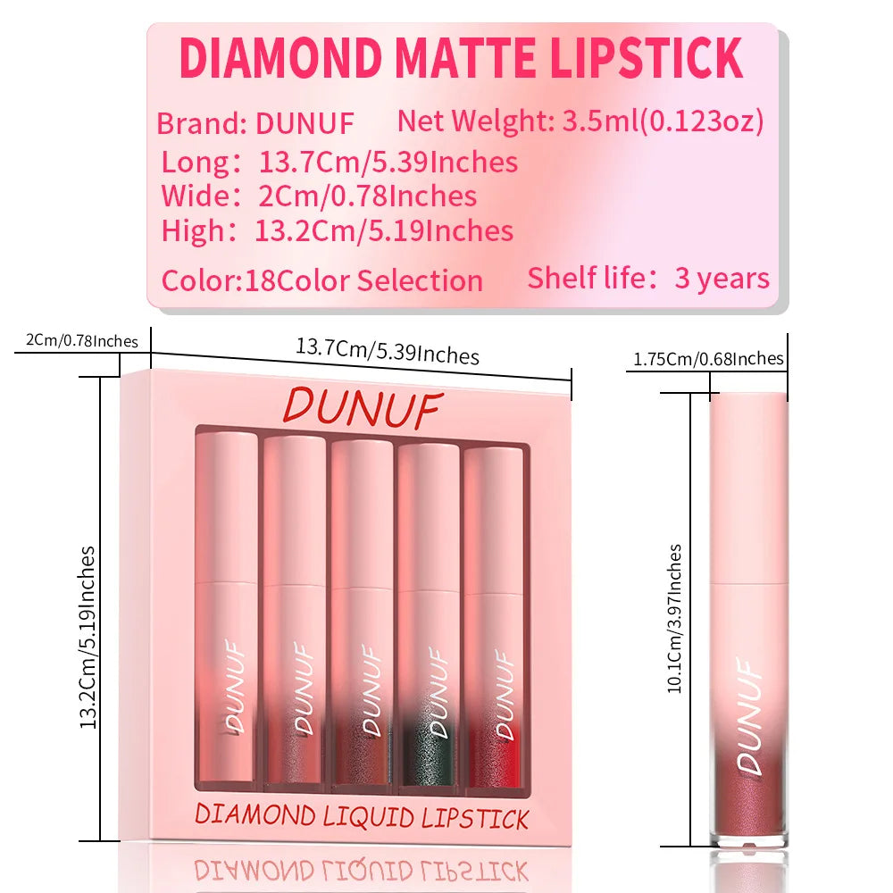 5 Color / Set Diamond Liquid Lipstick Make up Moisturizing Lasting Purple Sparkling Waterproof Glitter Lip Gloss Lipstick Makeup