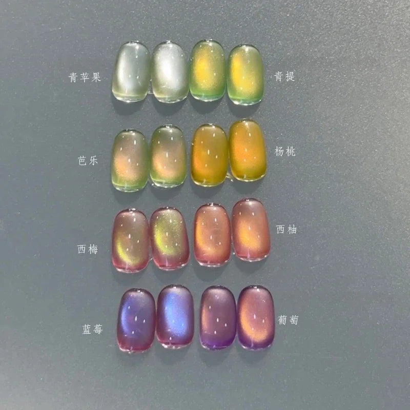 8Pcs 15ML Spring Hot Selling Fruit Cat Eye Nail Gel Polish 2025 New Whitening Guava Glass Beads Nail Polish Green Nails Art