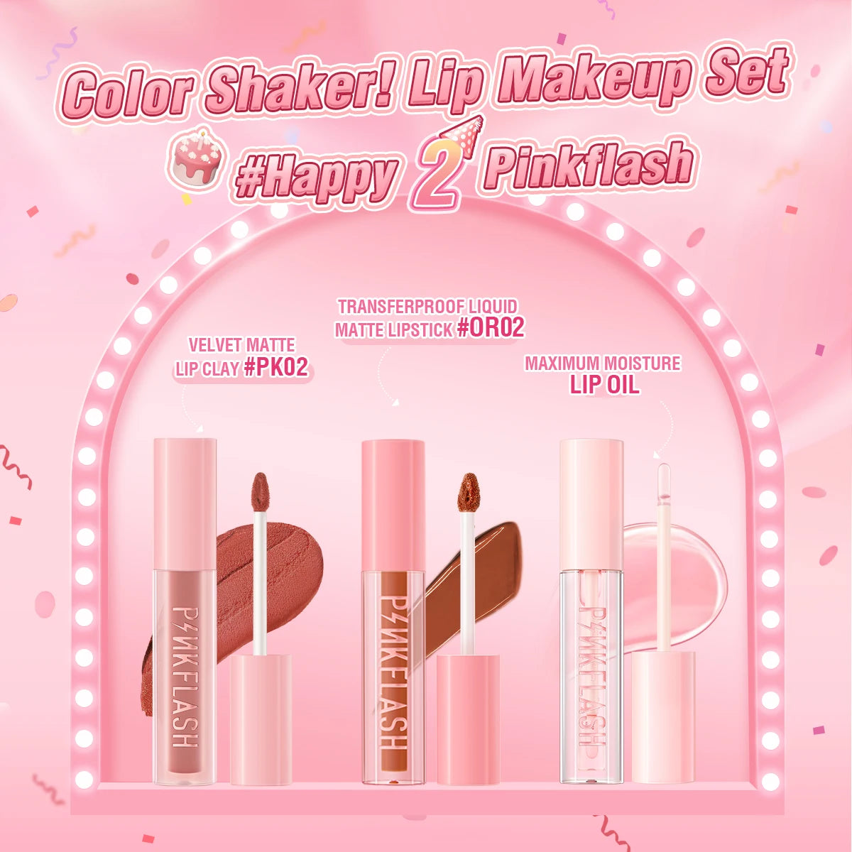 PINKFLASH 2 Anniversary Full Makeup Sets Waterproof Liquid Lipstick Face Concealer Eyeshadow Palette Mascara Eyebrow Cosmetics