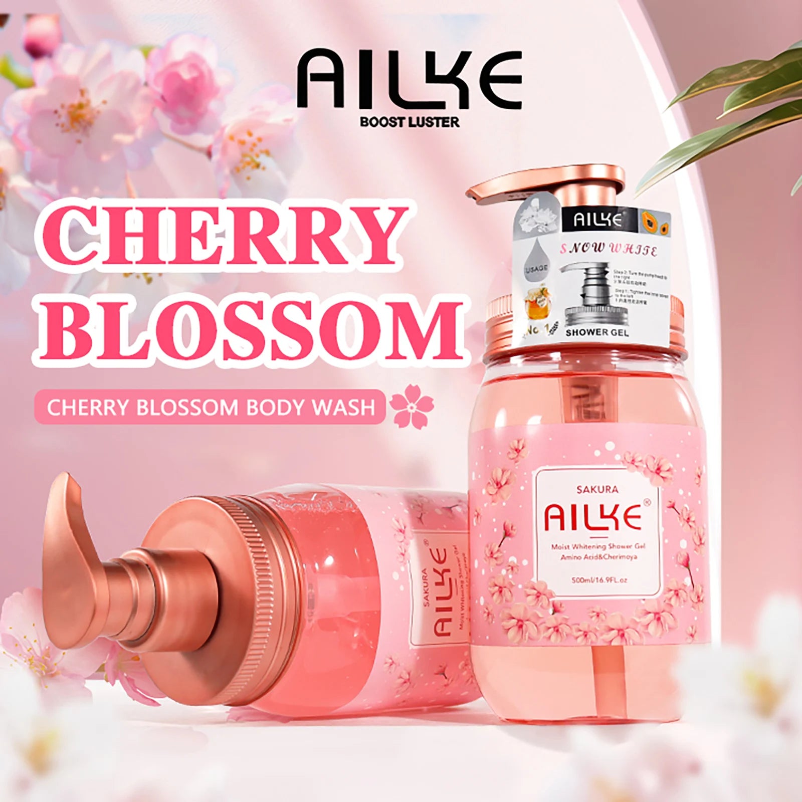 AILKE Cherry Blossom Shower Gel, Deep Clean, Whitening, Moisturize, Soothe Skin, Exfoliates, With Natural Ingredient Body Wash