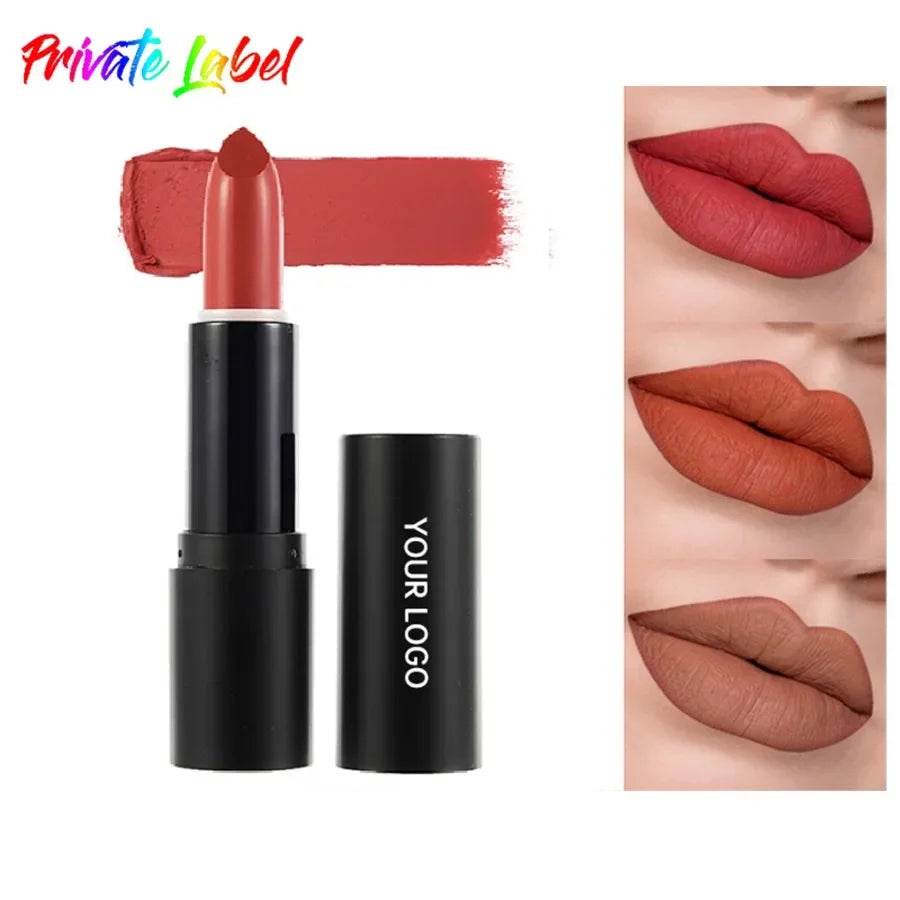 Custom 6colors Matte Black Tube Lipstick Non Stick Cup Long Lasting Waterproof Velvet Not Fading Sexy Red Lipstick Bulk Makeup
