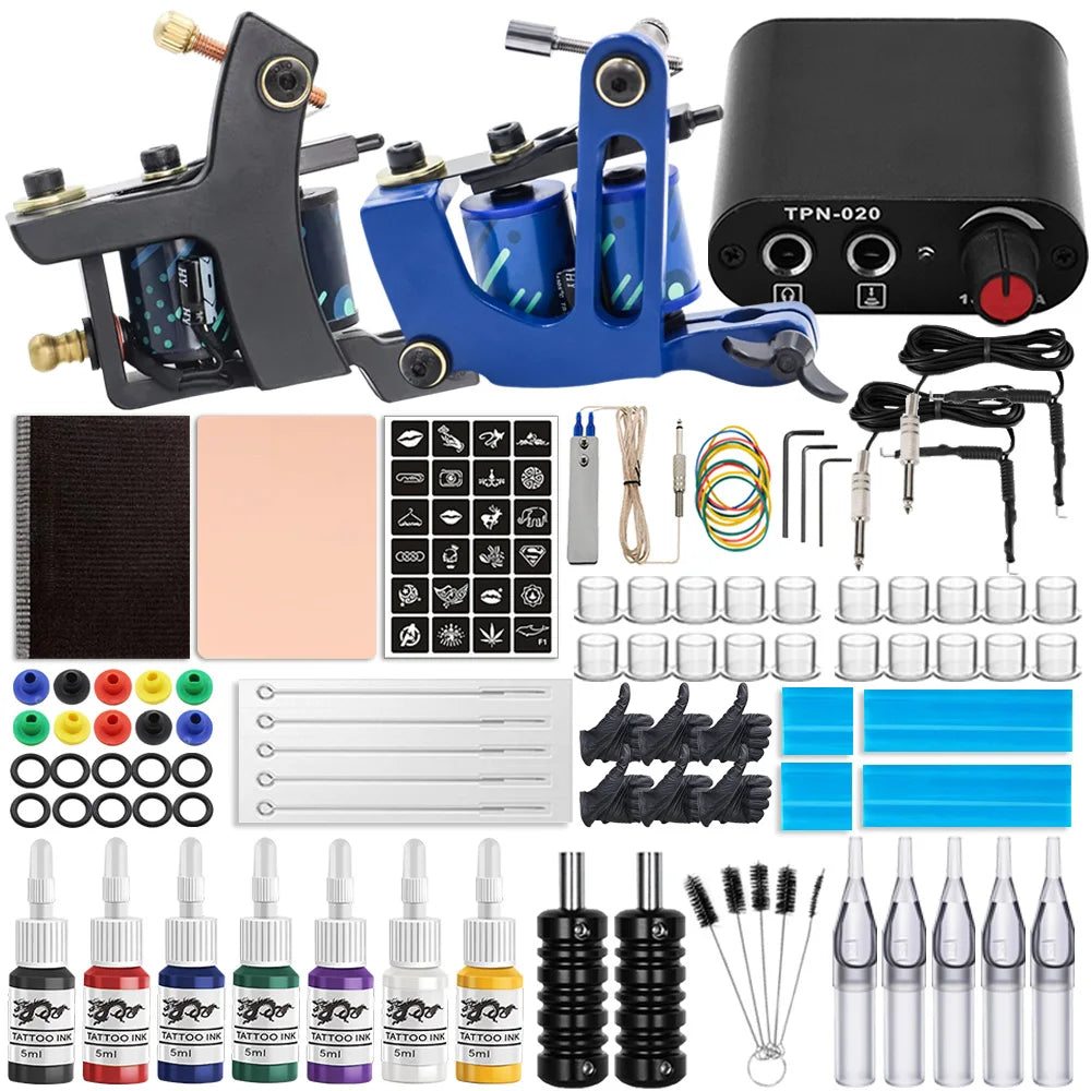 Complete Coil Tattoo Machine Kit With Tattoo Power Supply Tattoo Machine Gun Set for Tattoo Beginner Set Permanent Makeup Tools