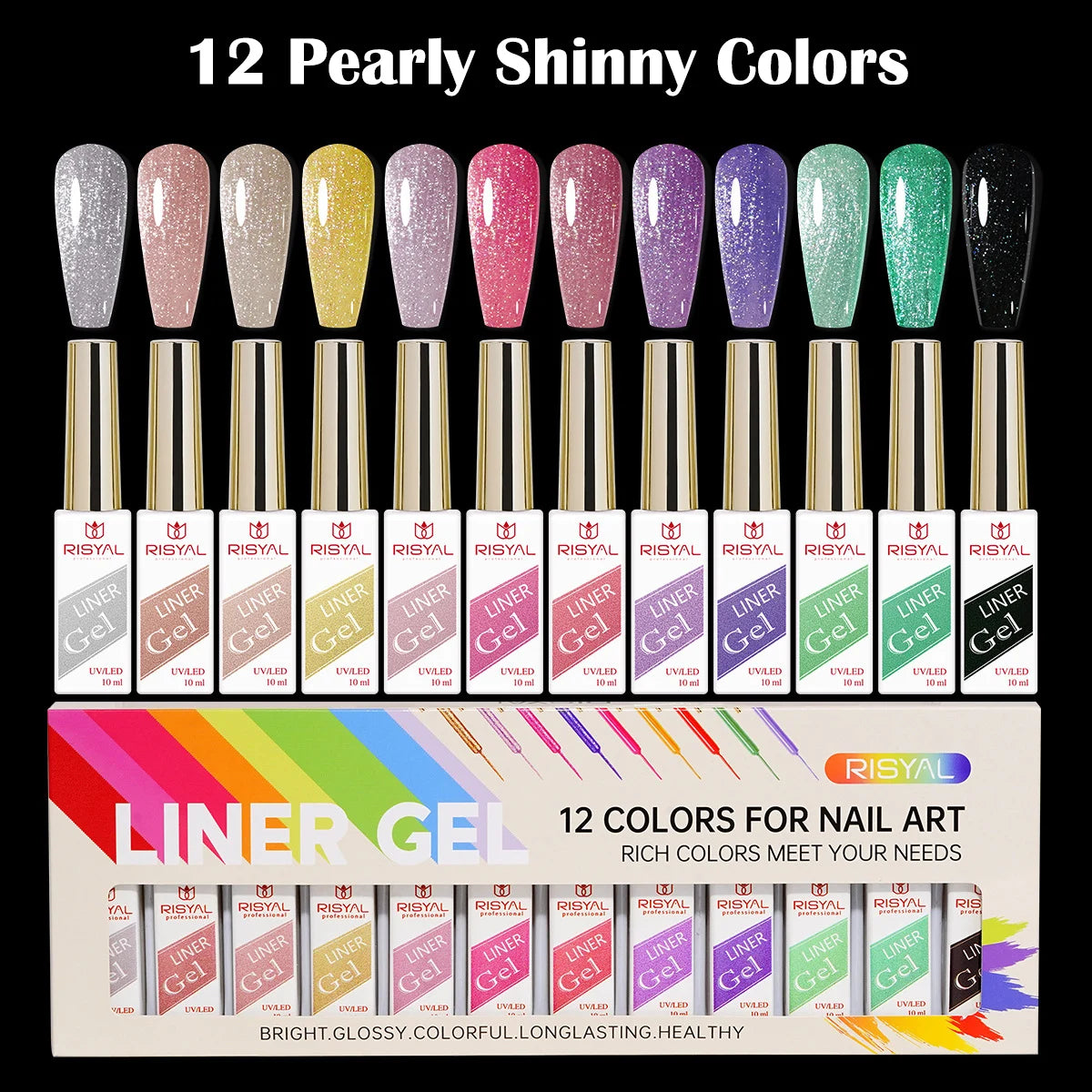 Neon Gel Nail Set Gel Pull Liner Glitter Nail Polish Kit UV/LED Fluorescent Color Gel DIY Manicure Painting Gel Nail Art Brushed