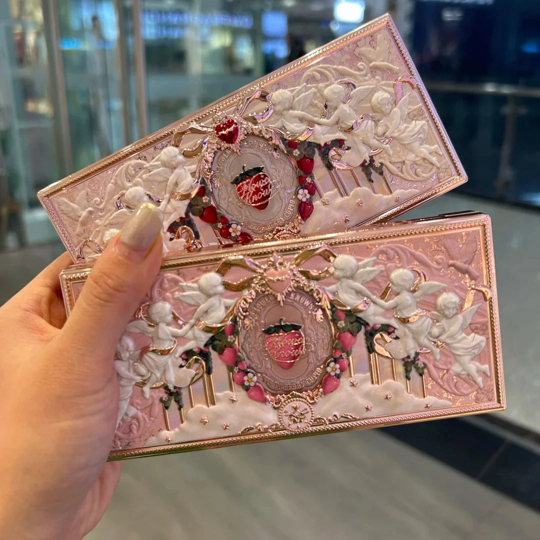 Flower Knows Strawberry Cupid Velvet Matte Lip Cream Pressed Powder Liquid Blush Set Long Lasting Lightweight Makeup