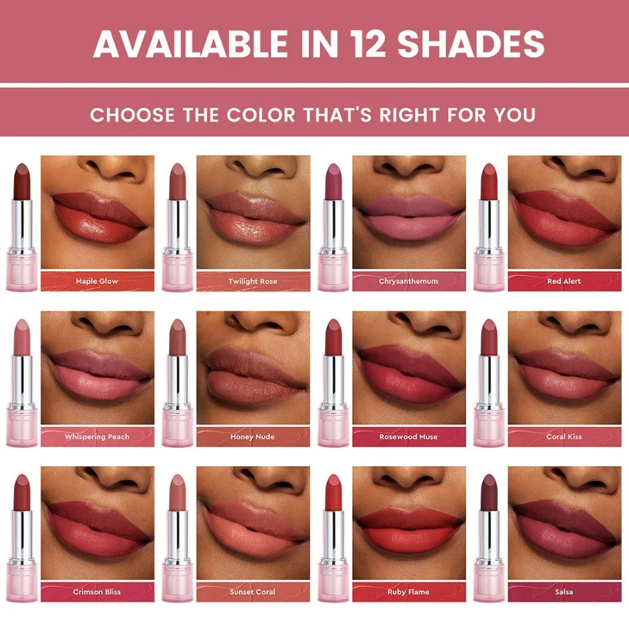 Custom 12colors Matte Lipstick Long Lasting Non-fading Waterproof Non Stick Cup Easy To Wear Sexy Velvet Lipstick Bulk Makeup