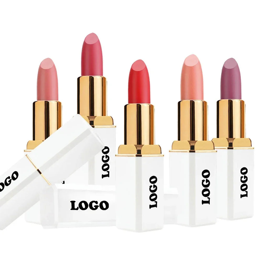 Private Labe 24-color Solid Lipstick Custom Logo White Square Tube Matte Lipsticks Bulk Waterproof Long-lasting Makeup Vegan