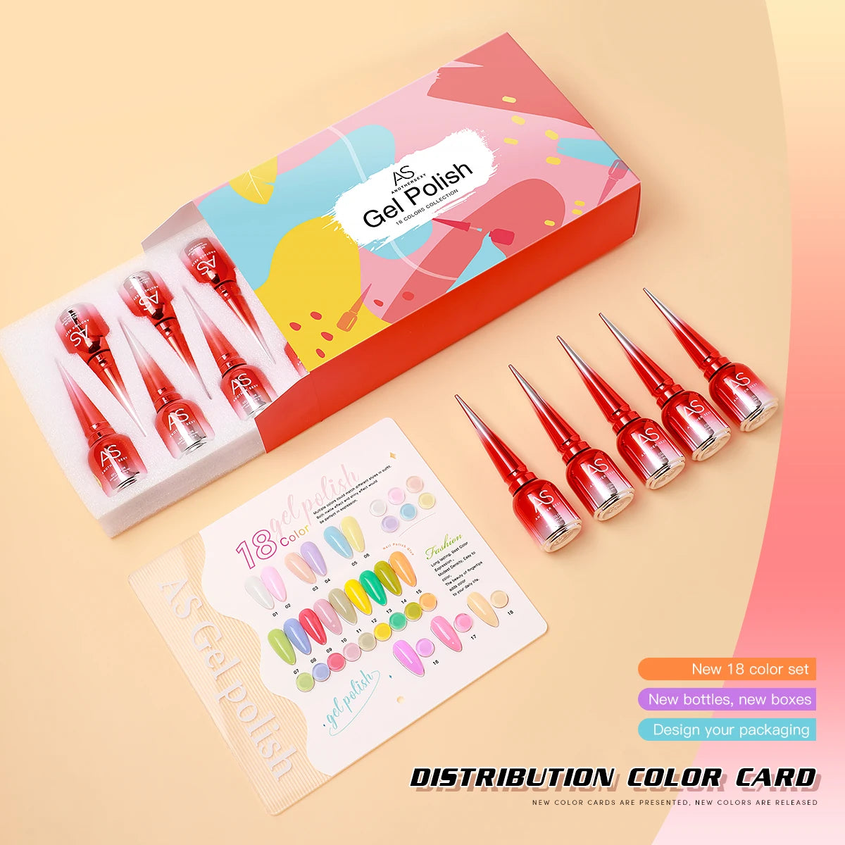 AS 18pcs Fluorescent Neon Red Pink Colors Gel Nail Polish Set