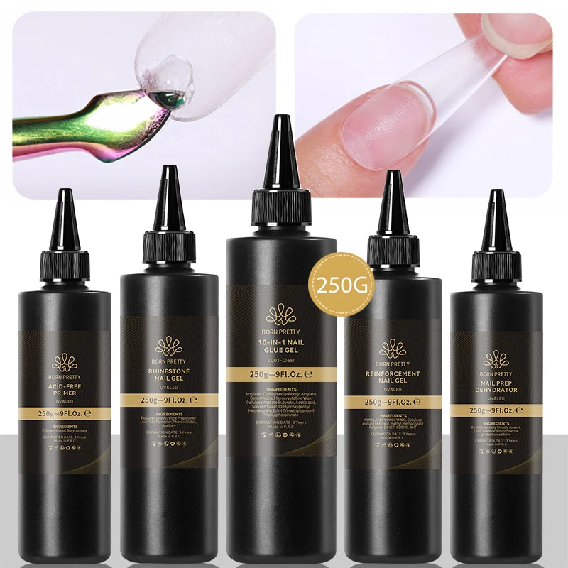 BORN PRETTY 250g Super Strong Nail Glue For False Nail Tips Press On Nails Refilled Package Base Gel Top Coat Matte Top Coat