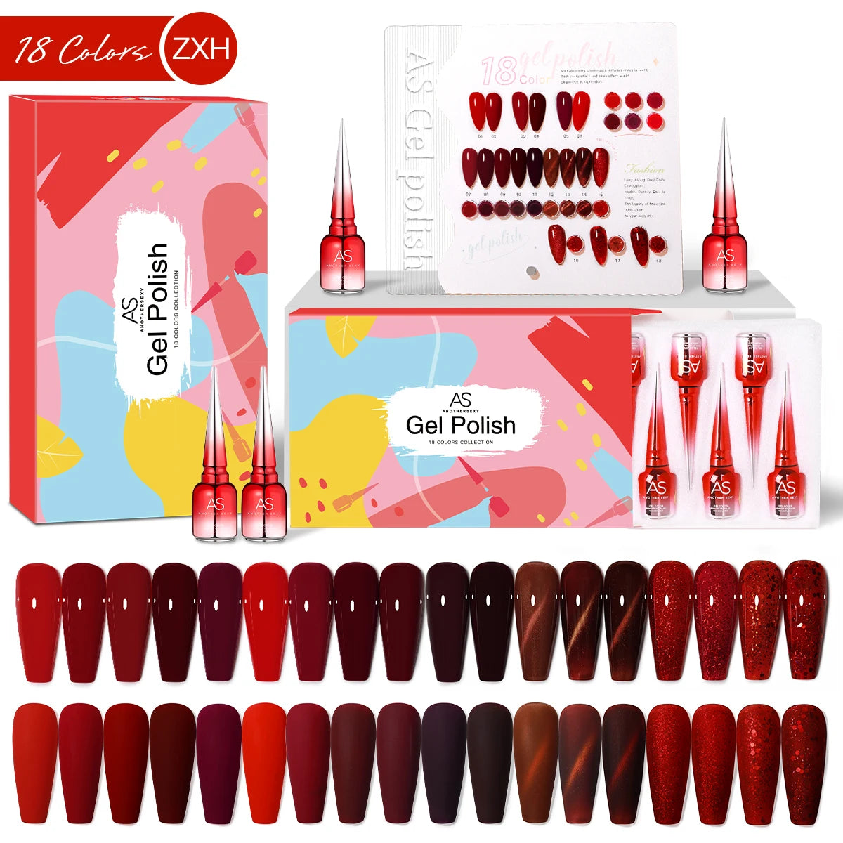 AS 18pcs Fluorescent Neon Red Pink Colors Gel Nail Polish Set