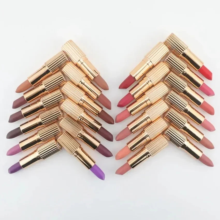 Private Label 24colors Gold Tube Lipstick Natural Long Lasting Moisturizing Non Fading Easy To Apply Bulk Makeup Custom