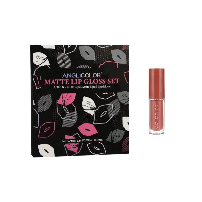 12Color Lip Gloss Set Velvet Matte Lip Gloss Non-Fading Lipstick European and American Makeup