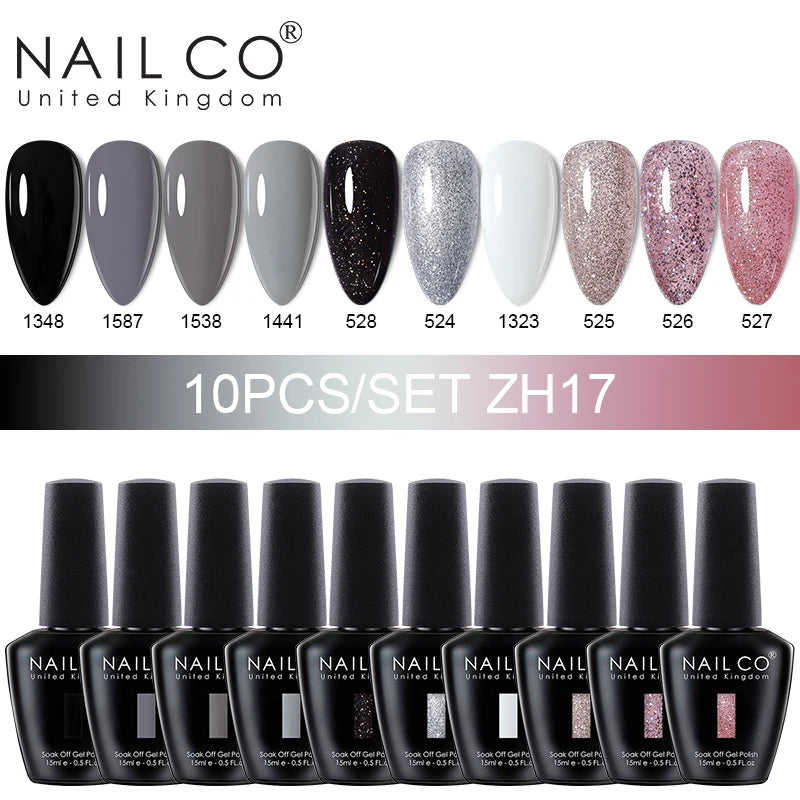 NAILCO 10Pcs 15ml Gel Nail Polish Set Hybrid Varnishes Nails Art Manicure Gel Polish Set Vernis Semi Permanent UV Gel Glue kit