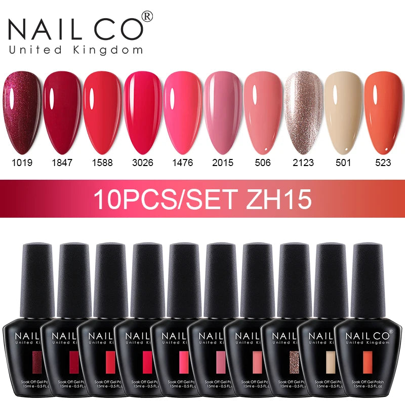 NAILCO 10Pcs 15ml Gel Nail Polish Set Hybrid Varnishes Nails Art Manicure Gel Polish Set Vernis Semi Permanent UV Gel Glue kit