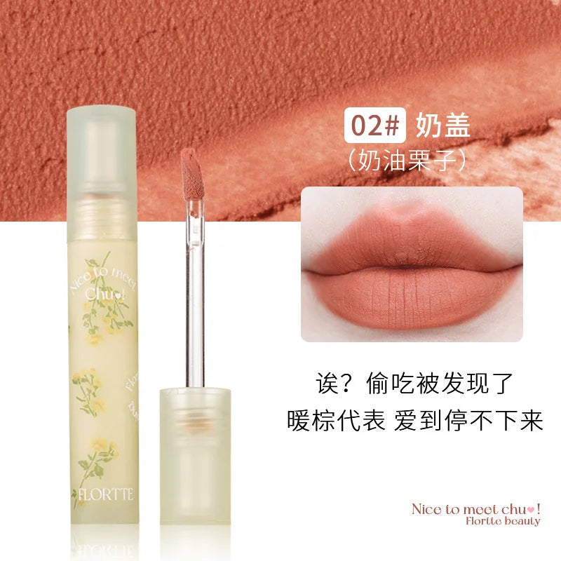 FLORTTE Matte Lip Stick Velvet Lip Glaze Velvet Korean Lipstick Maquillage Femme Long-Lasting Wear Fade Waterproof Lip Gloss