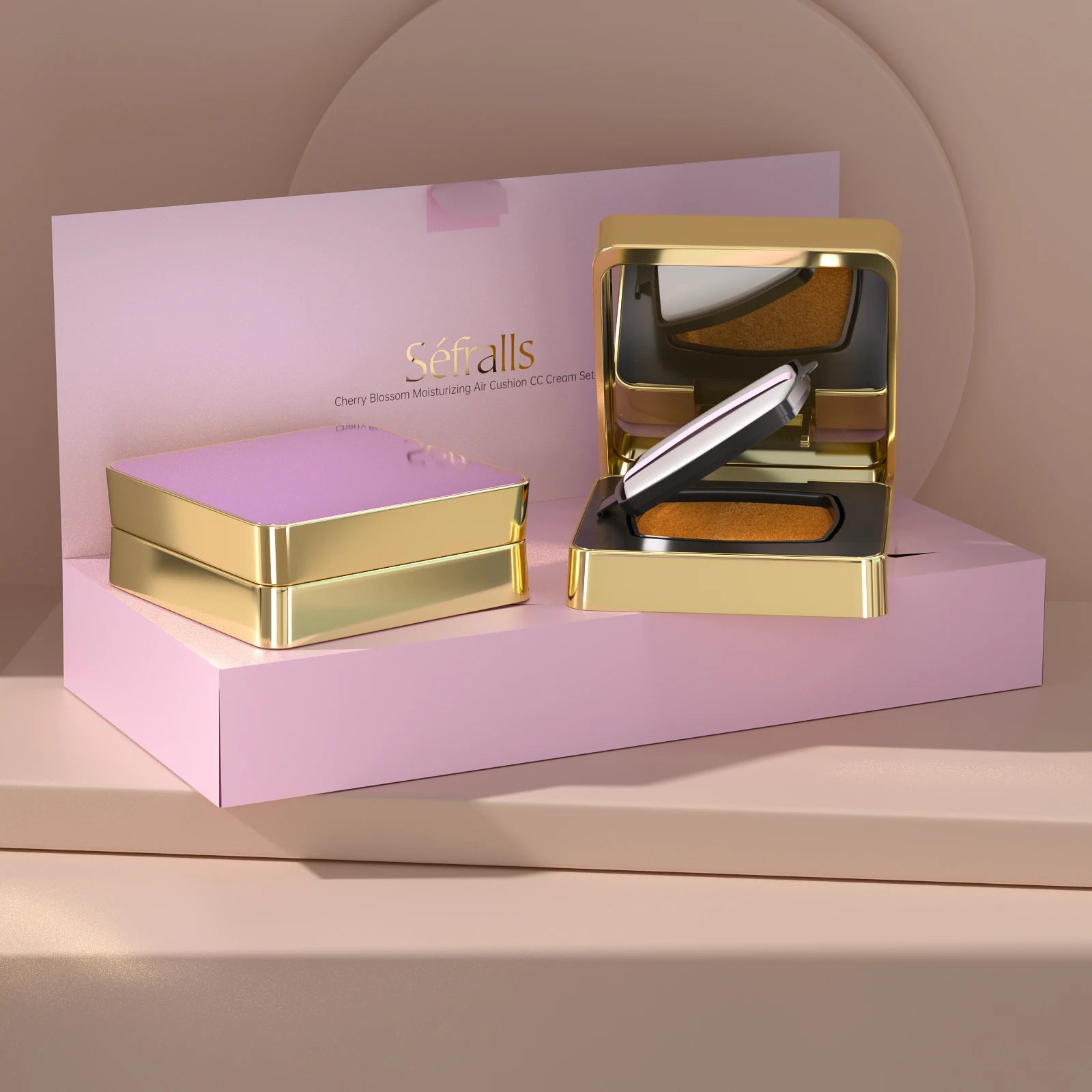 Séfralls Cherry Blossom Air Cushion CC Cream Set 12g×2 (Wheat/Copper) - Hydrating Moisturizing Foundation, Long Lasting Natural