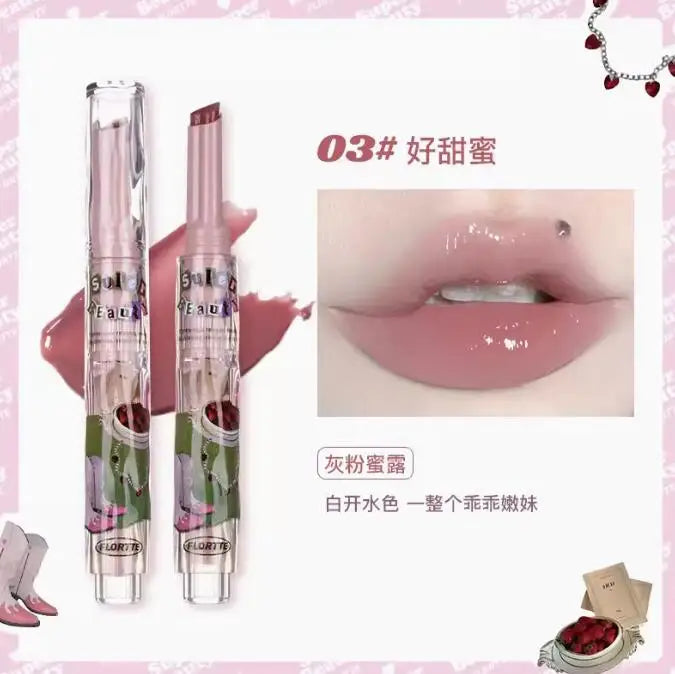 FLORTTE Korean Lipstick Vegan Hydrating Lip Balm Long Lasting Lip Tint Makeup Lip Plumper Gloss