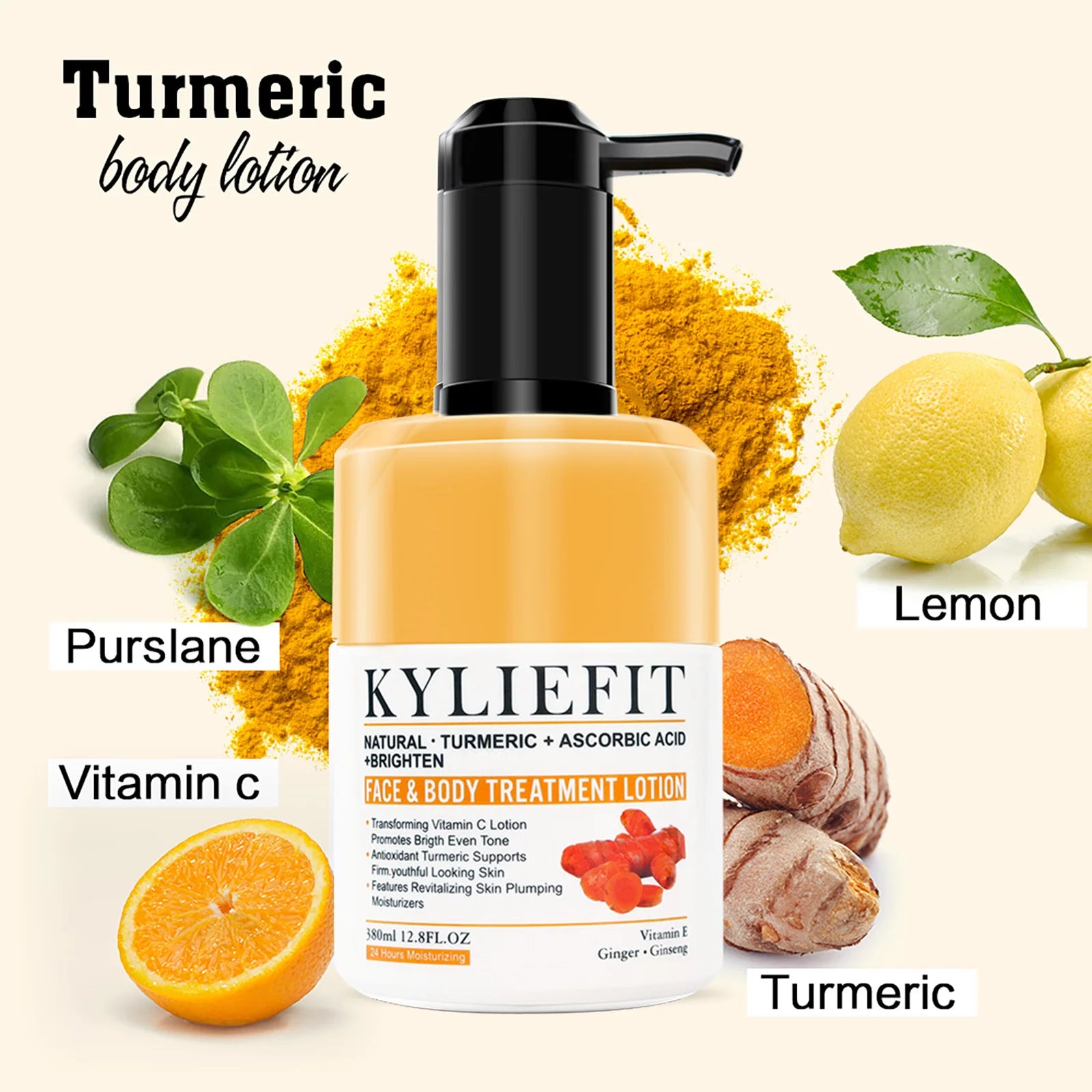 KYLIEFIT Natural Turmeric Brightening Body Lotion, Reduce Blemish, Acne, Smooth , Glowing & Hydration Cream, For All Skin Types