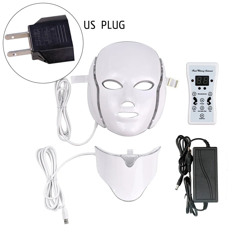 LED Mask Beauty Machine 7 Colors Light with Neck Skin Rejuvenation Whitening Anti Acne Face Lifting Firm Massager Skin Care
