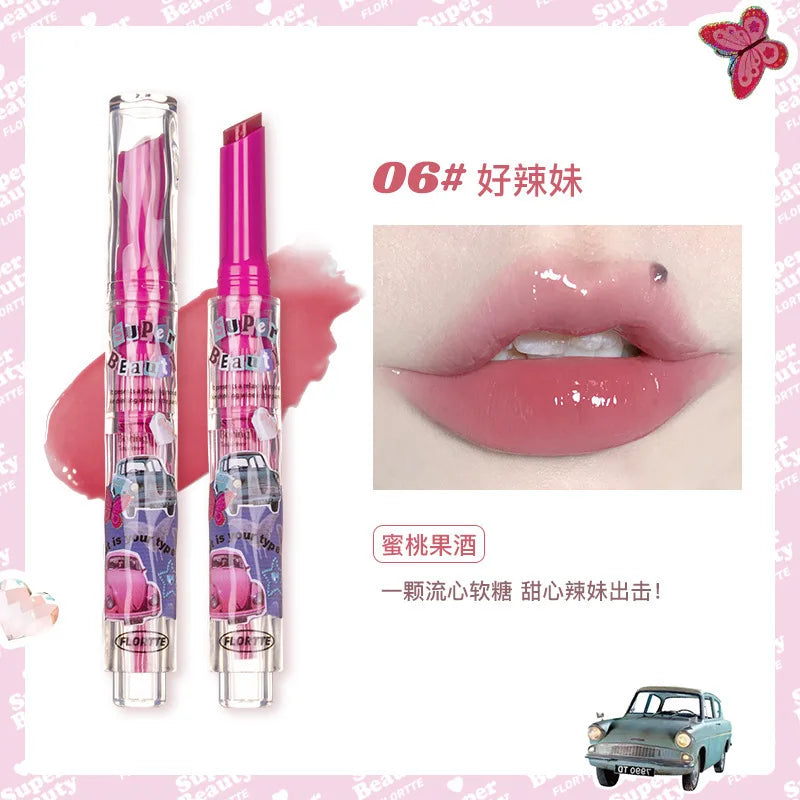 FLORTTE First Kiss Love Lipstick Pencil Lip Balm Mirror Shine Lip Glaze Lip Stick Korean Makeup Lipgloss
