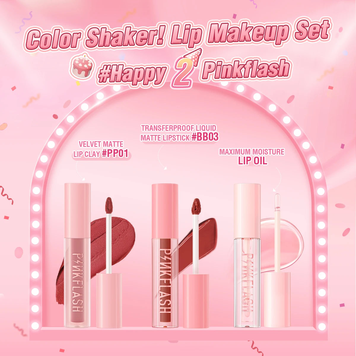 PINKFLASH 2 Anniversary Full Makeup Sets Waterproof Liquid Lipstick Face Concealer Eyeshadow Palette Mascara Eyebrow Cosmetics