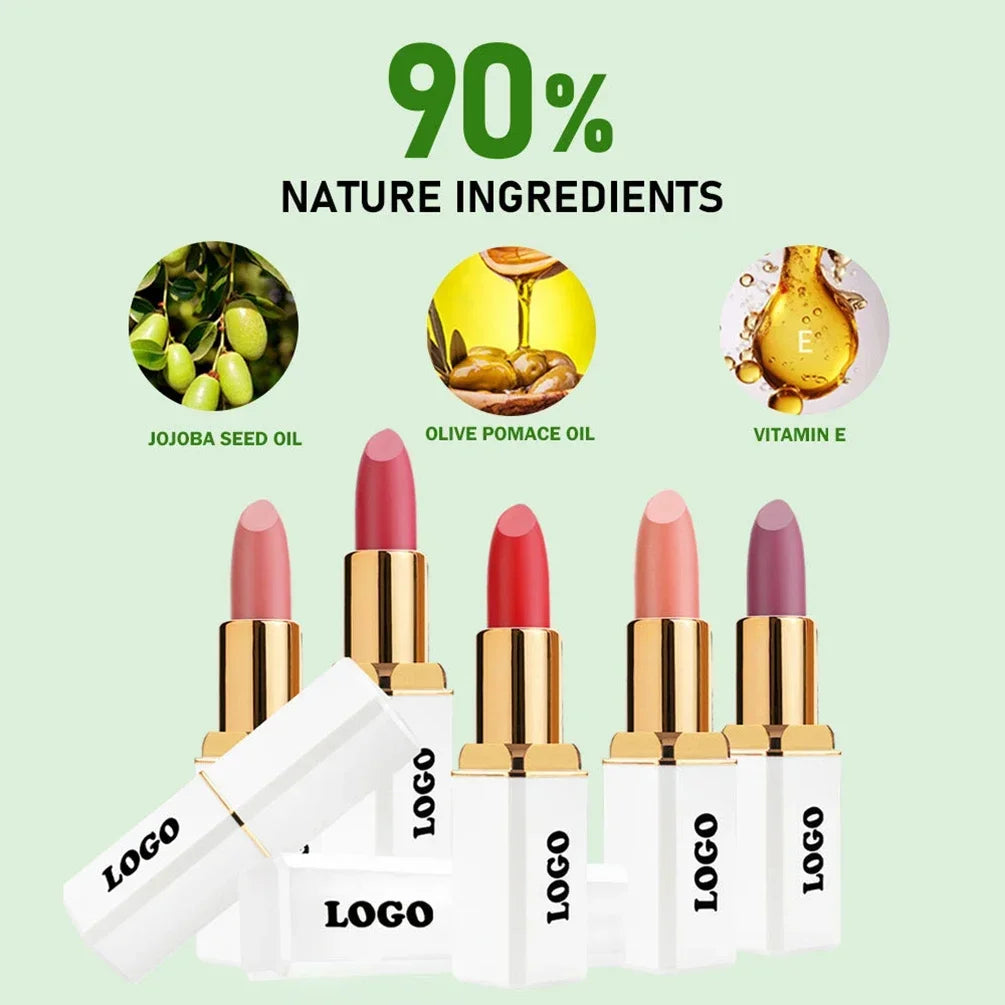 Private Labe 24-color Solid Lipstick Custom Logo White Square Tube Matte Lipsticks Bulk Waterproof Long-lasting Makeup Vegan