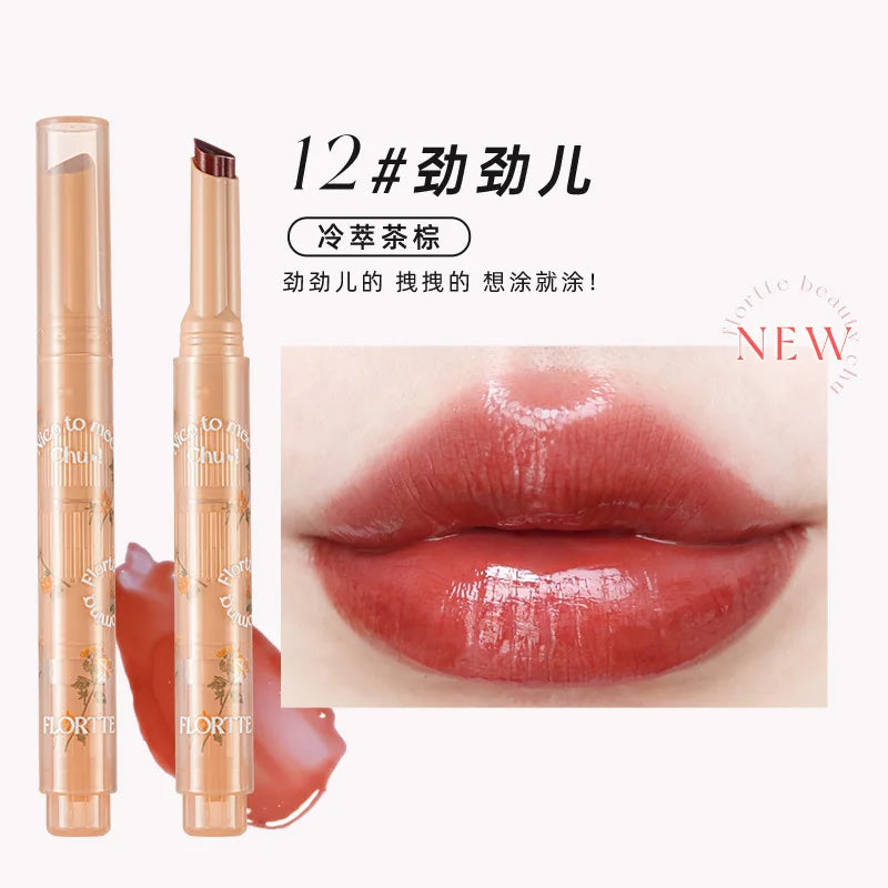 FLORTTE First Kiss Love Lipstick Pencil Lip Balm Mirror Shine Lip Glaze Lip Stick Korean Makeup Lipgloss