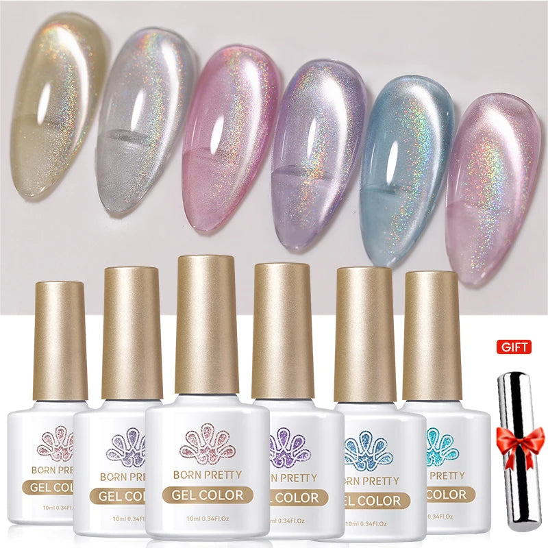 BORN PRETTY 6PCS Gel Polish Set 9D Polaris Cat Magnetic Soak Off UV LED Polish DIY Nail Art Manicure Varnish Base Top Coat