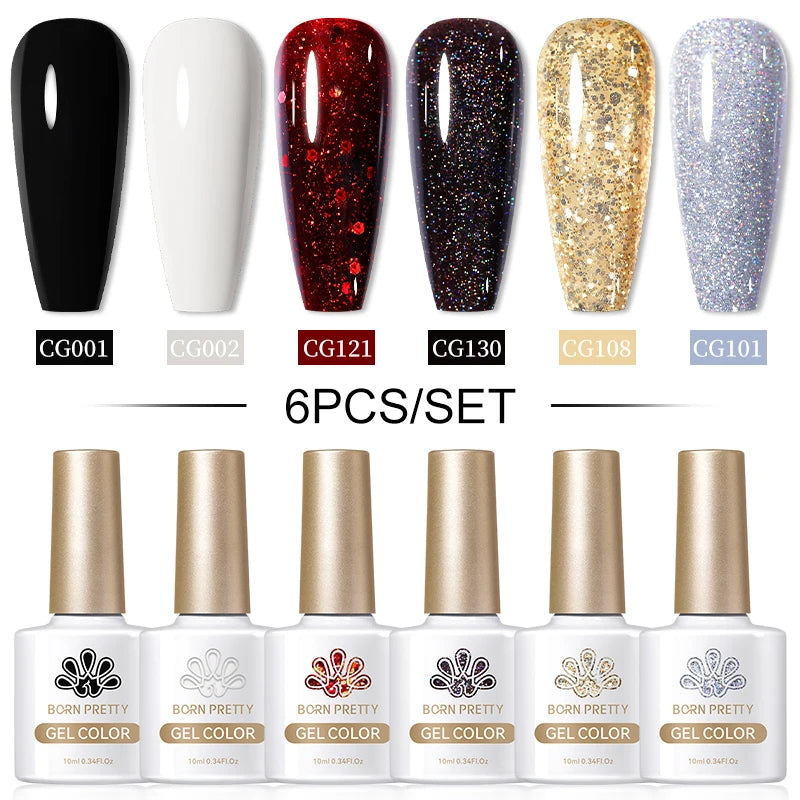 BORN PRETTY 6PCS Gel Polish Set 9D Polaris Cat Magnetic Soak Off UV LED Polish DIY Nail Art Manicure Varnish Base Top Coat