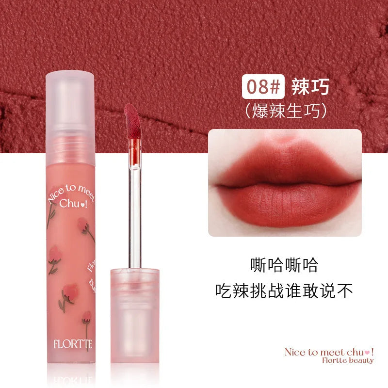 FLORTTE Matte Lip Stick Velvet Lip Glaze Velvet Korean Lipstick Maquillage Femme Long-Lasting Wear Fade Waterproof Lip Gloss