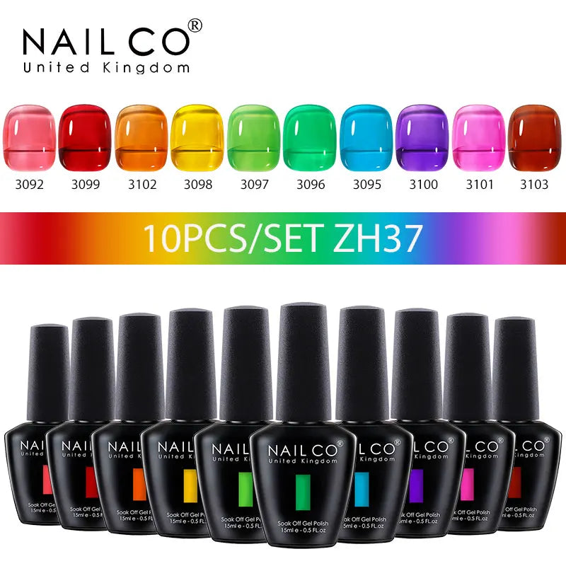 NAILCO 10Pcs 15ml Gel Nail Polish Set Hybrid Varnishes Nails Art Manicure Gel Polish Set Vernis Semi Permanent UV Gel Glue kit