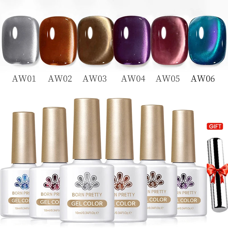 BORN PRETTY 6PCS Gel Polish Set 9D Polaris Cat Magnetic Soak Off UV LED Polish DIY Nail Art Manicure Varnish Base Top Coat