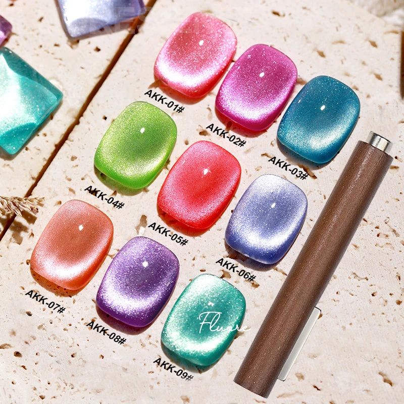 AS 9pcs Cat Eye Magnetic Moonlight Gel Nail Polish Set 15ml Sparkle White Silver Water Light Red UV Gel Nail Art Manicure