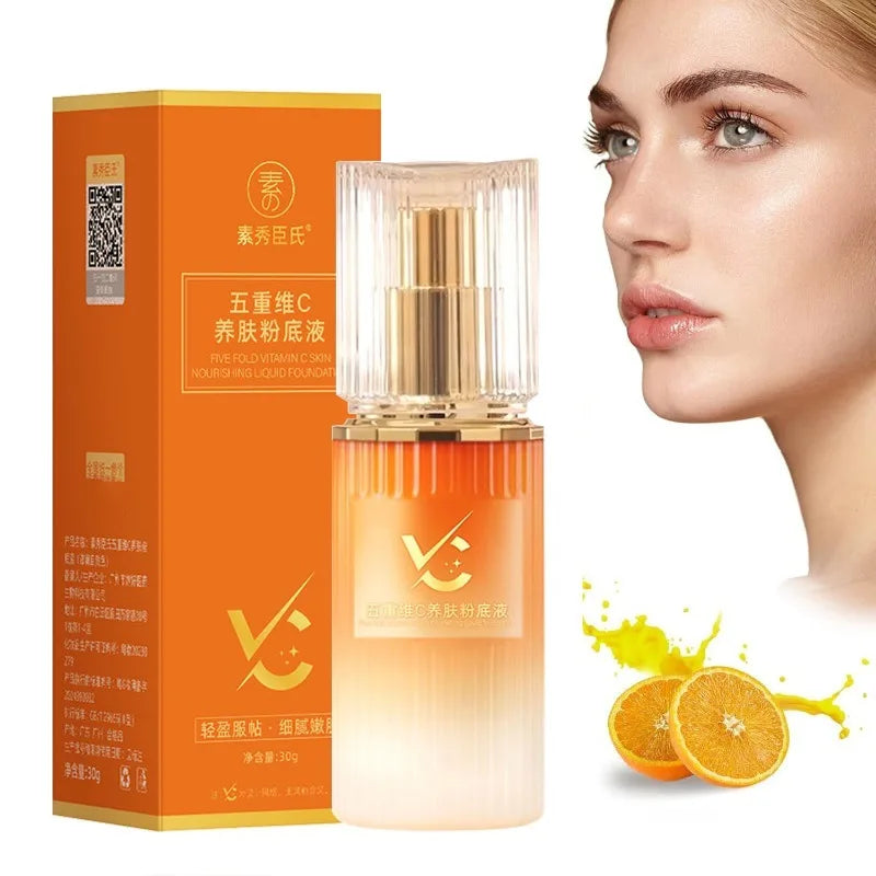 5X Vitamin C Skincare Foundation - Hydrating Oil-Control Lightweight Formula Natural Brightening Coverage Concealing,Nourishing
