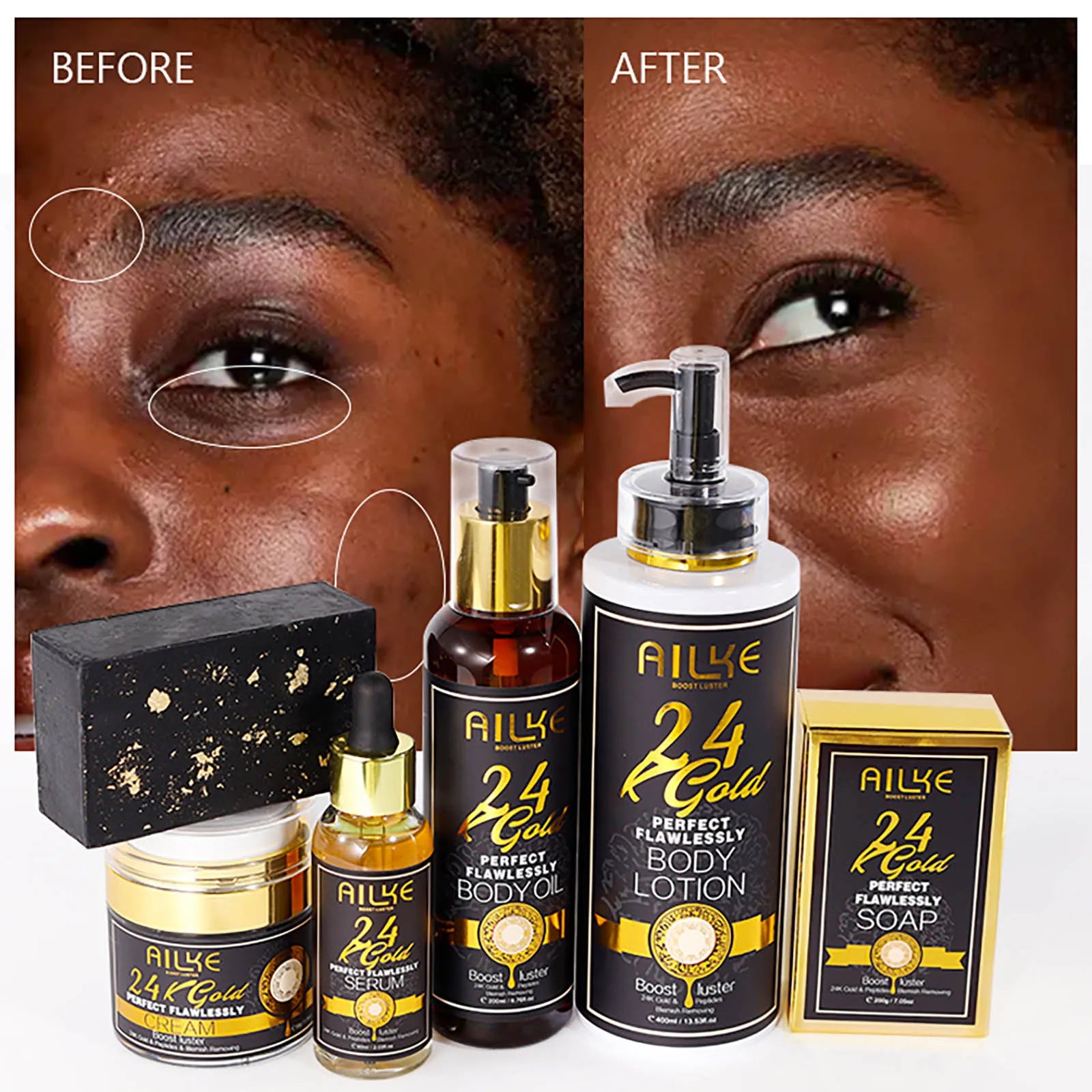 Ailke 24K Gold Collagen Cream Joint Removing Dark Spot Strong Whitening Face Anti Aging Skin Care Set