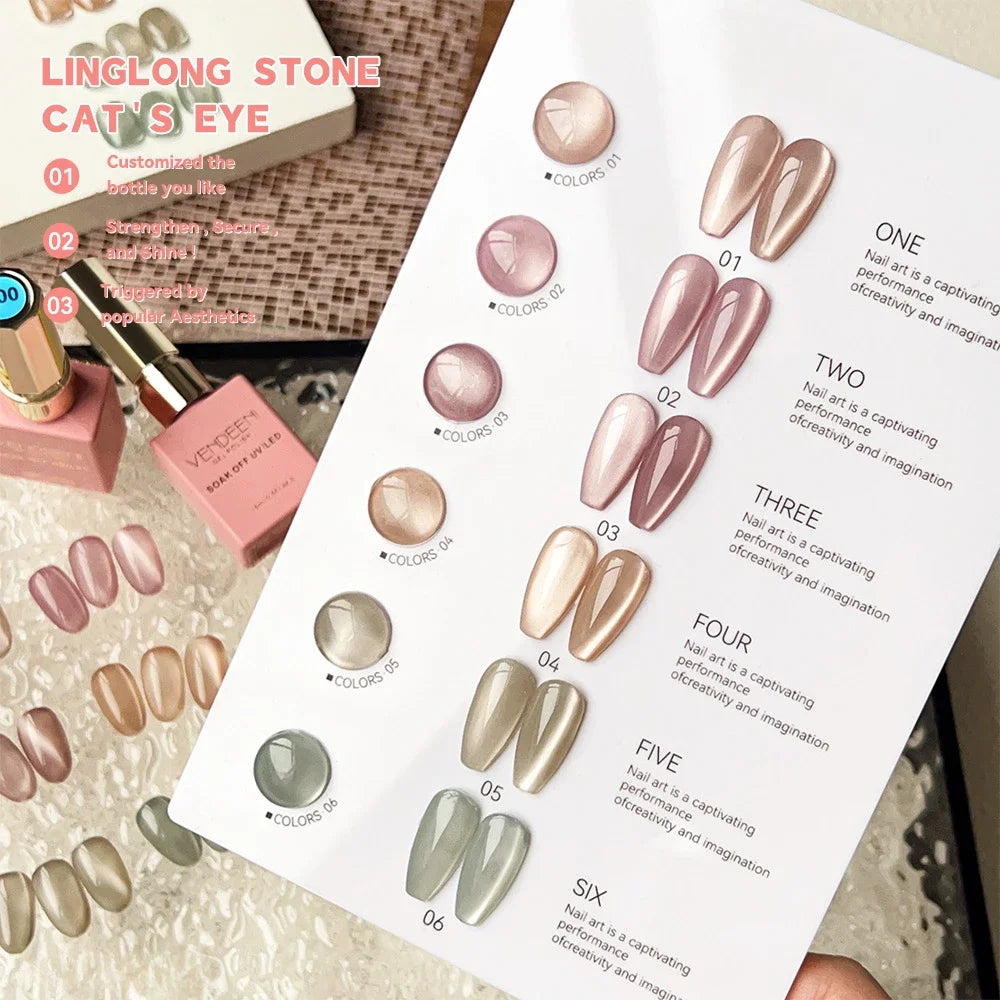 6 Color/Set 15ml Crystal Cat Eye Nail Gel Polish Magnetic UV LED Soak Off Gel Varnish Pink Nail Art Gel Lacquer With Display