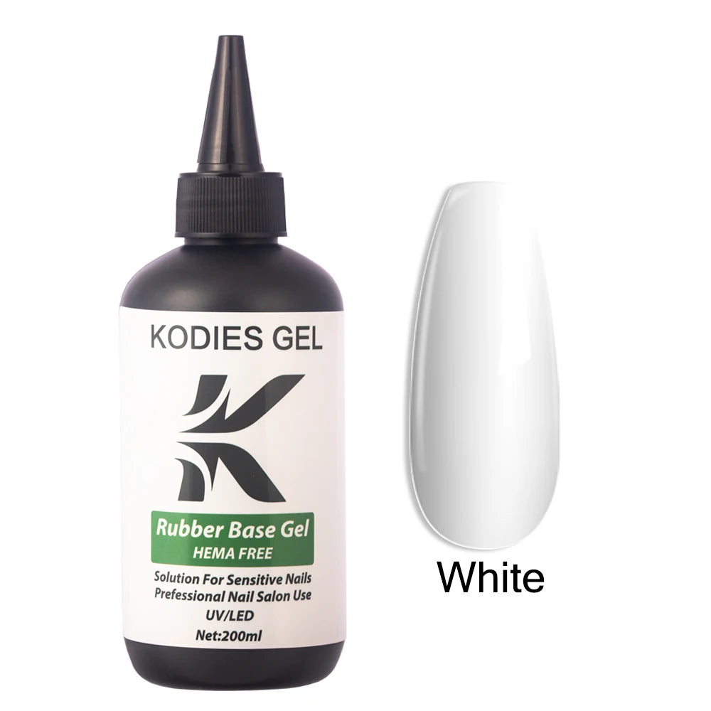KODIES GEL HEMA Free Rubber Base Gel Nail Polish 200ML UV Semi Permanent Vegan Gel Varnish Bulk Refill Manicure Salon Quality
